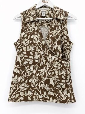 Geoffrey Beene Sport Leaf Wrap Top Cotton Sleeveless Size 10 Y2k Style